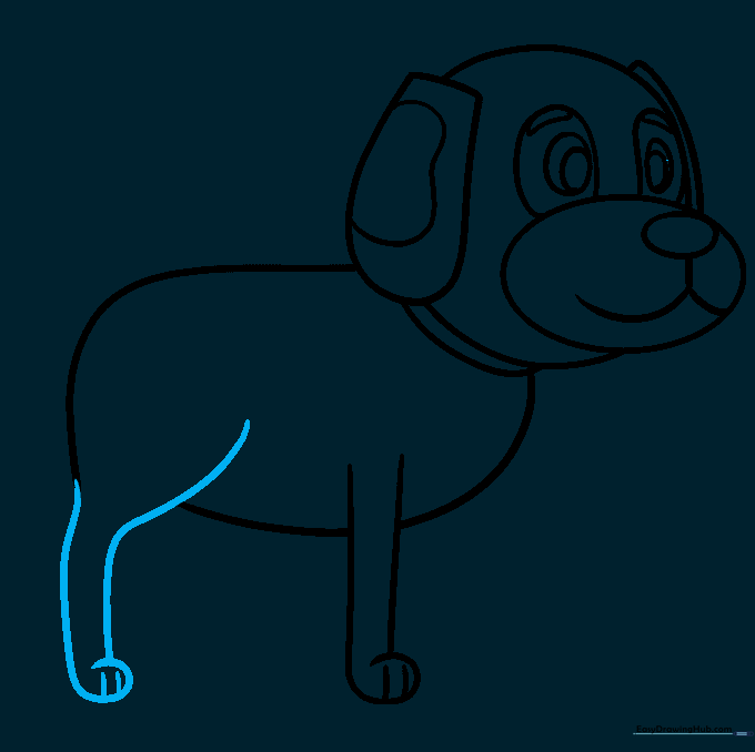 Sketching the back leg to give the dog a sitting posture.