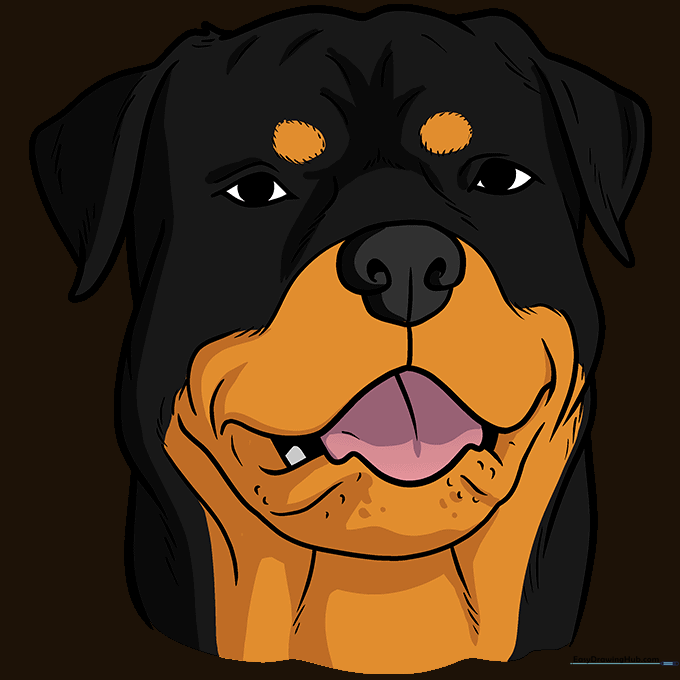 Fully colored cartoon dog face with shading and highlights.