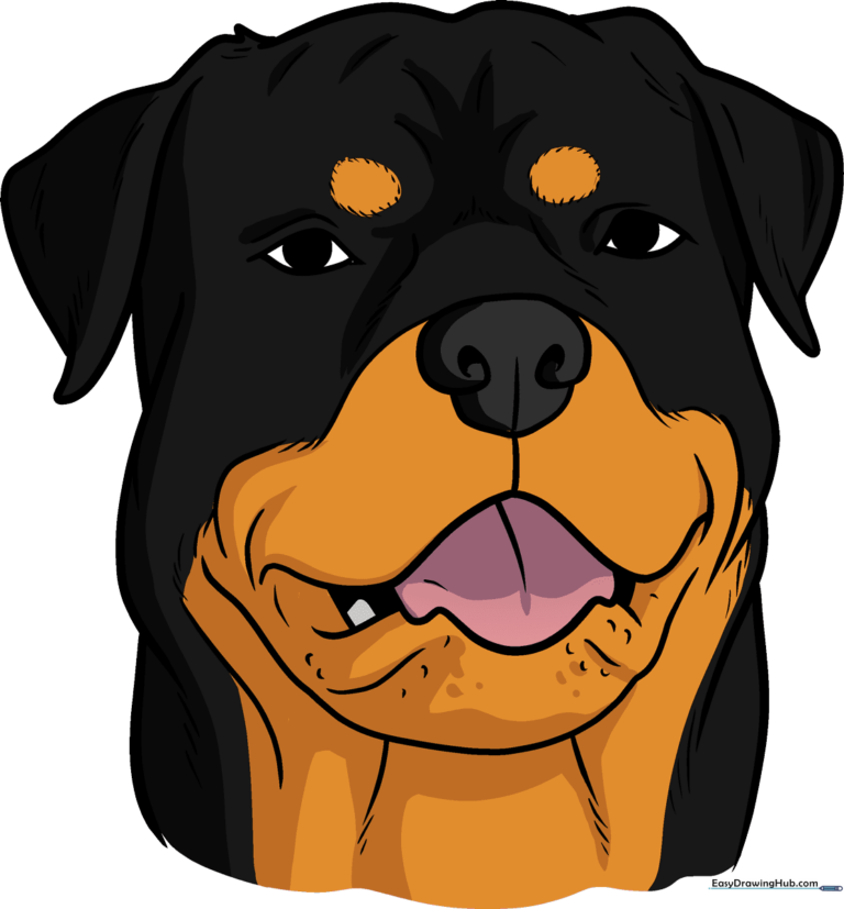 A friendly, finished cartoon dog face illustration, showcasing the final result of the tutorial.