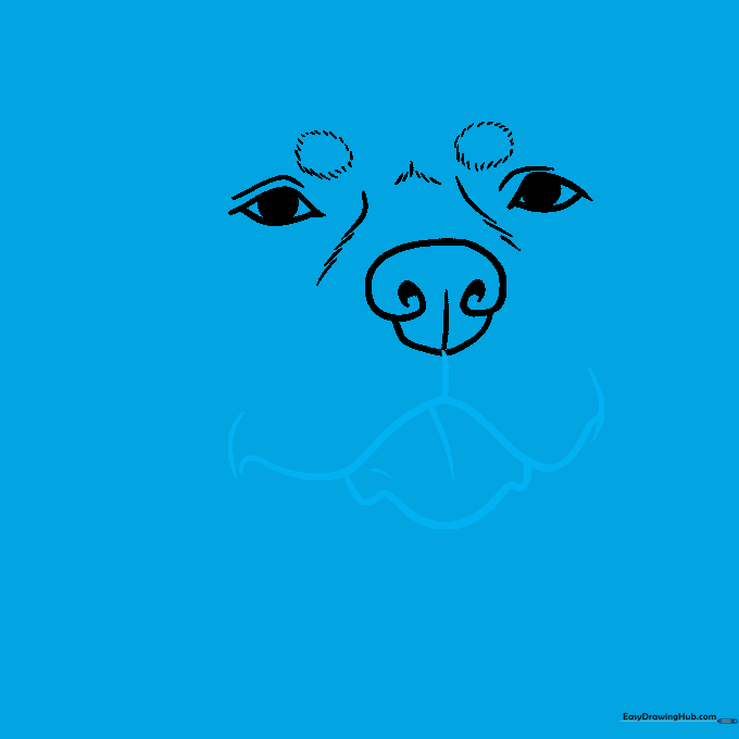 Adding the mouth line and a happy, hanging tongue to the dog face.