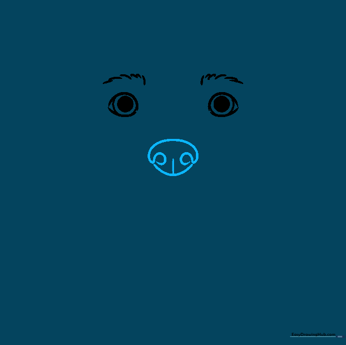 Detailed sketch of a dog's nose with nostrils and a vertical bridge line.