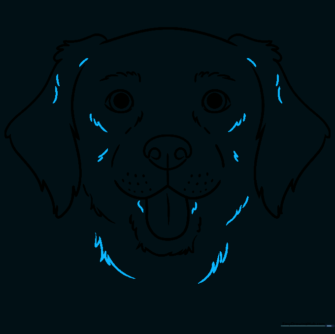 Adding the neck lines to complete the dog's head and shoulders.