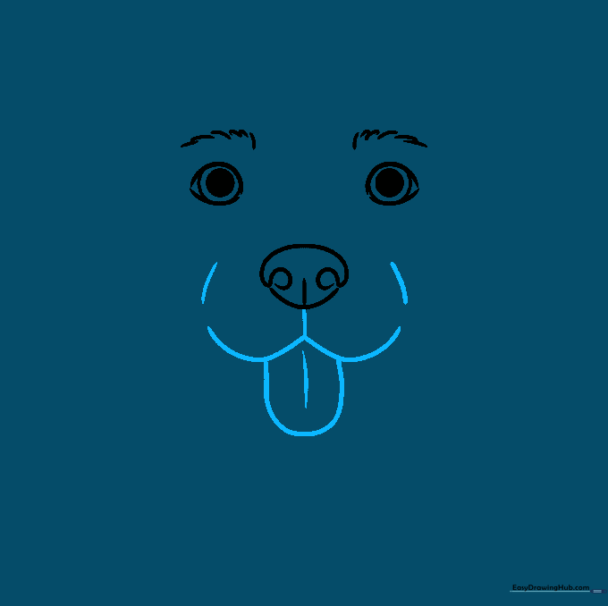 Sketch showing the dog's mouth and a small tongue sticking out.