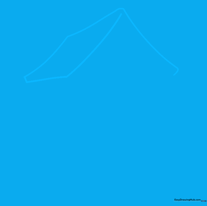 Drawing the slanted roof of a dog house using light pencil lines.