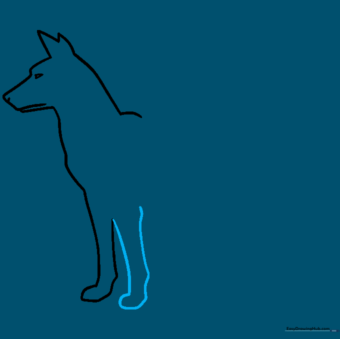 Drawing showing the second front leg being added to complete the dog's stance.