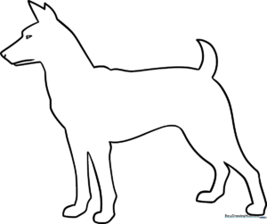 A friendly cartoon dog outline, perfect for kids to color and customize.
