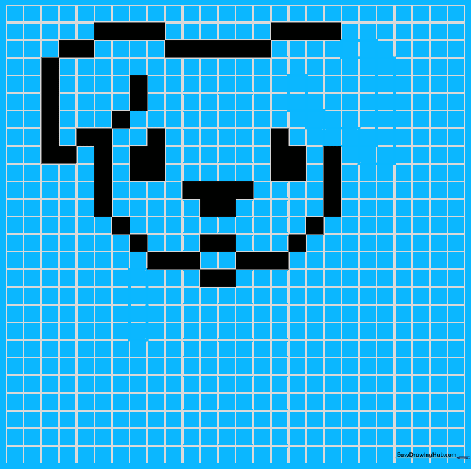 Grid drawing showing the completed symmetrical ears.