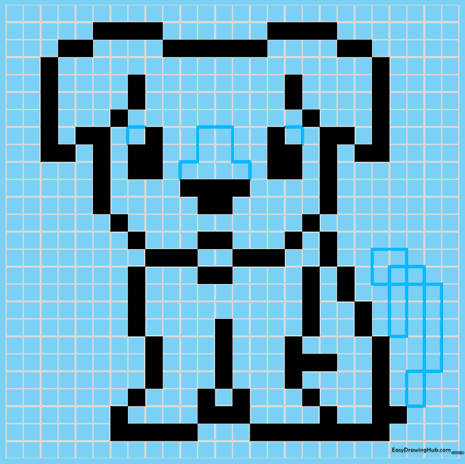 Grid drawing showing the tail and refined facial features.