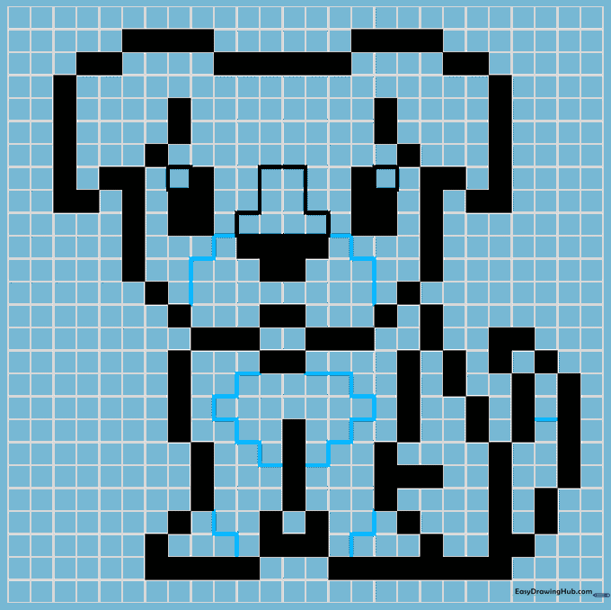Grid drawing showing the final outline with spot markings.