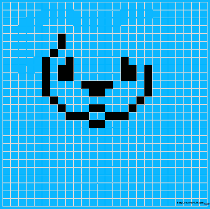 Grid drawing highlighting the first ear of the pixel dog.