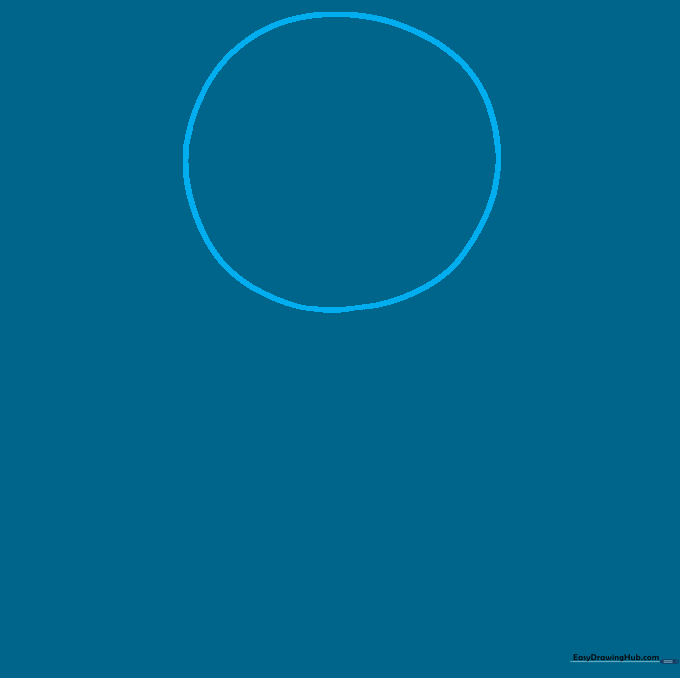 A simple light pencil circle drawn on a white background to represent the doll's head.