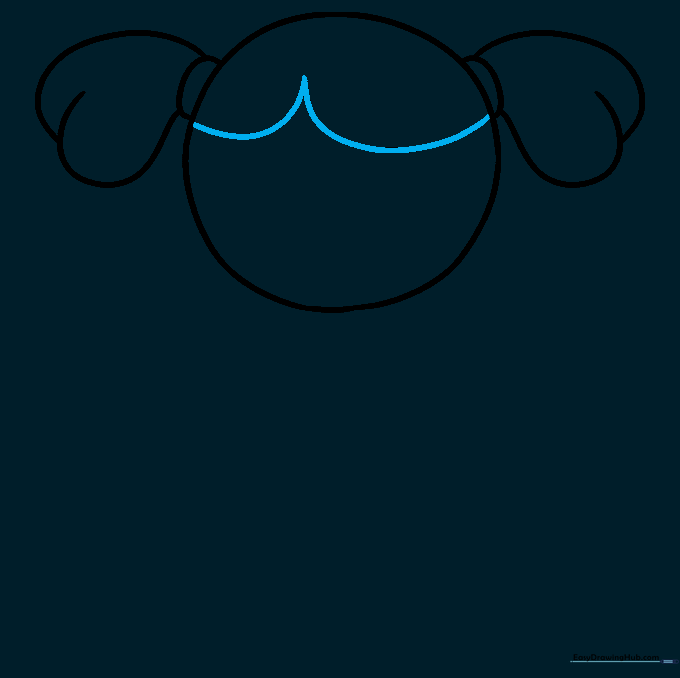 A soft W-shaped line drawn across the top of the doll's head to define the hair.
