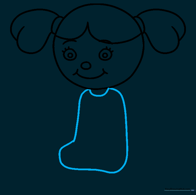 The doll's head connected to a simple dress shape using a U-shaped neck.
