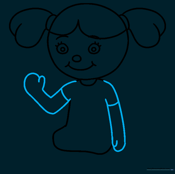 Arms with sleeves and bent elbows added to the doll's torso.