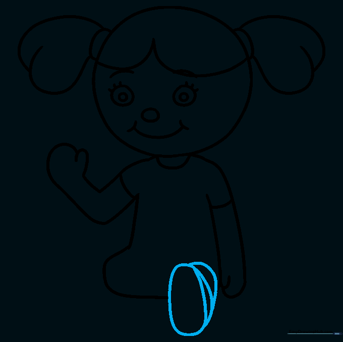 Pencil sketch of the doll's feet and legs extending from the bottom of the dress.