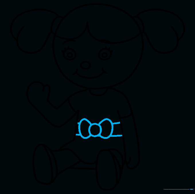 A decorative bow added to the center of the doll's dress.