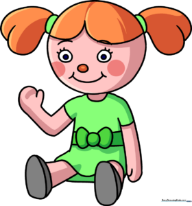 A colorful, finished drawing of a cute doll, serving as the final example for the tutorial.