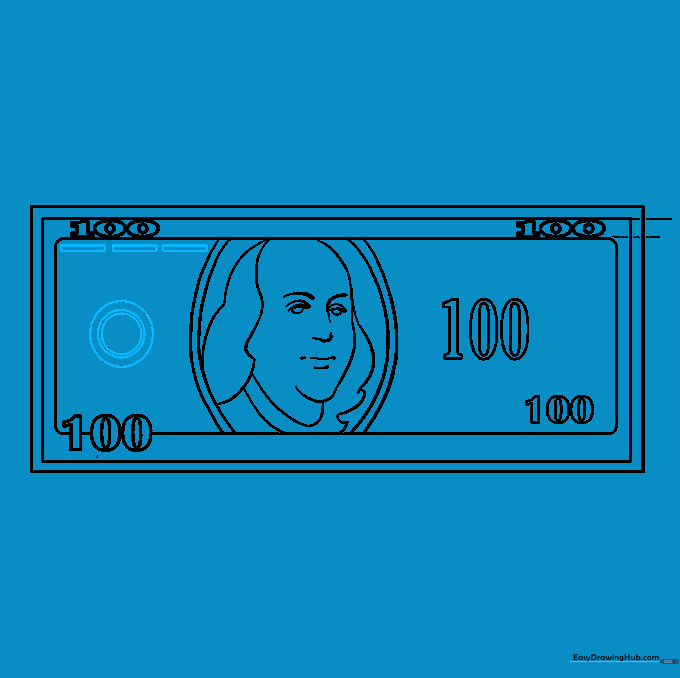 Decorative seals and small rectangular patterns added to the bill for realism.