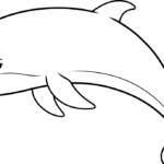A friendly, completed dolphin outline drawing.