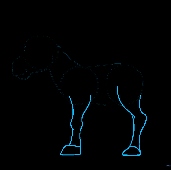Four legs drawn with curved lines and flat hooves attached to the donkey's body.