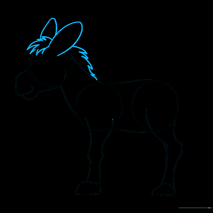 Long donkey ears and a spiky mane added to the top of the head.