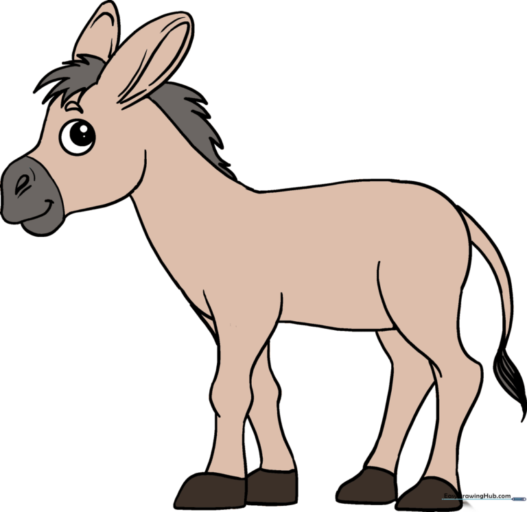 A finished, colorful donkey drawing, perfect for kids to emulate.