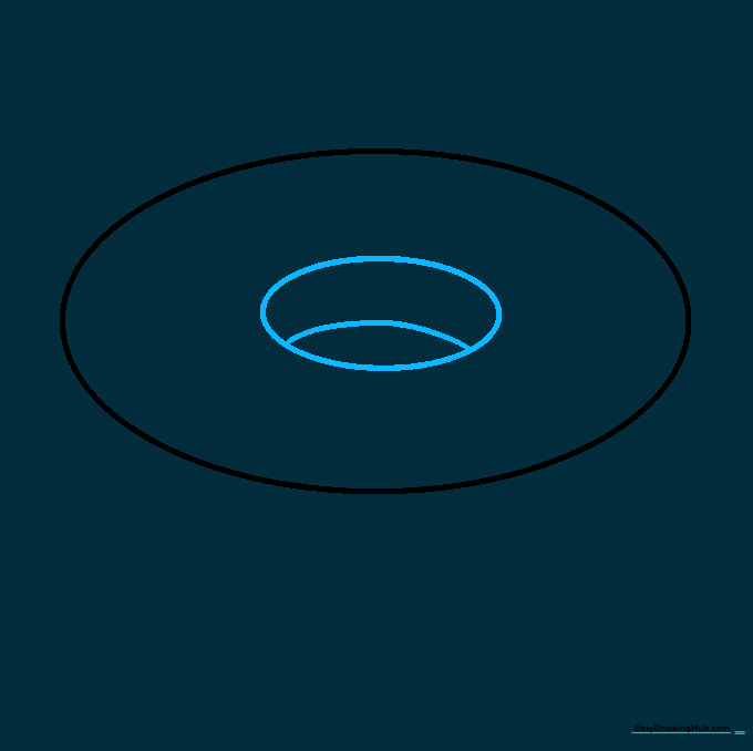 A small oval drawn inside the large one with a curved line to create a 3D effect for the donut hole.