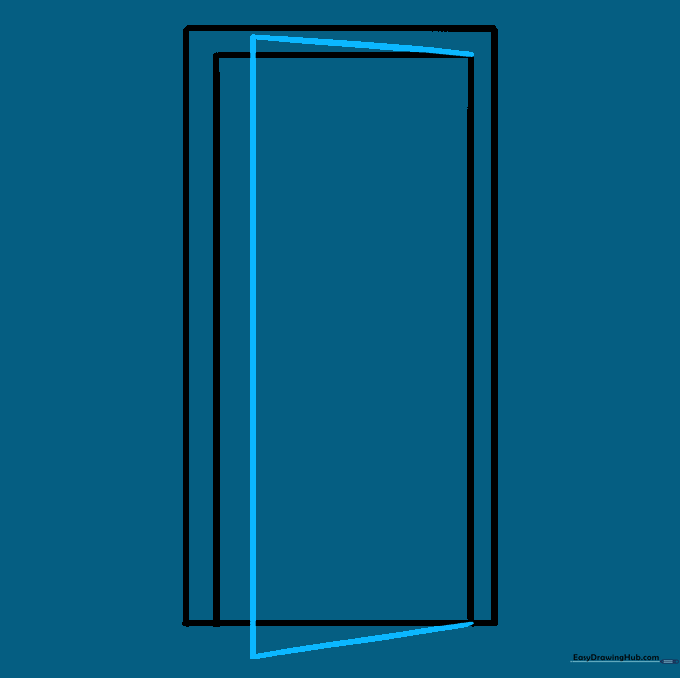 A trapezoid shape added to the side of the rectangle to simulate an open door.