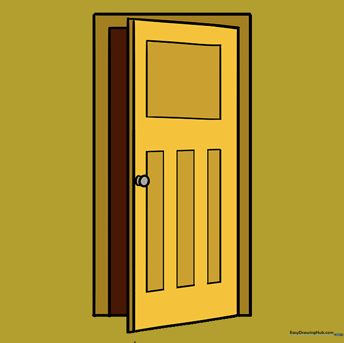 A finished, colored drawing of a wooden door.
