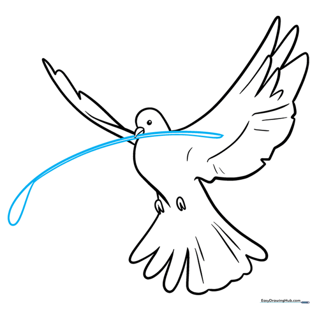Drawing an olive branch being held in the dove's beak.