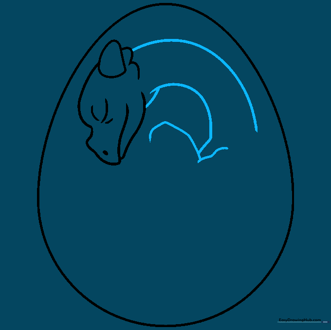 Drawing the long neck and front limb outlines for the baby dragon.