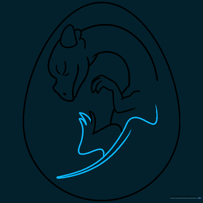 Drawing the dragon's toes and the beginning of the folded wing structure.