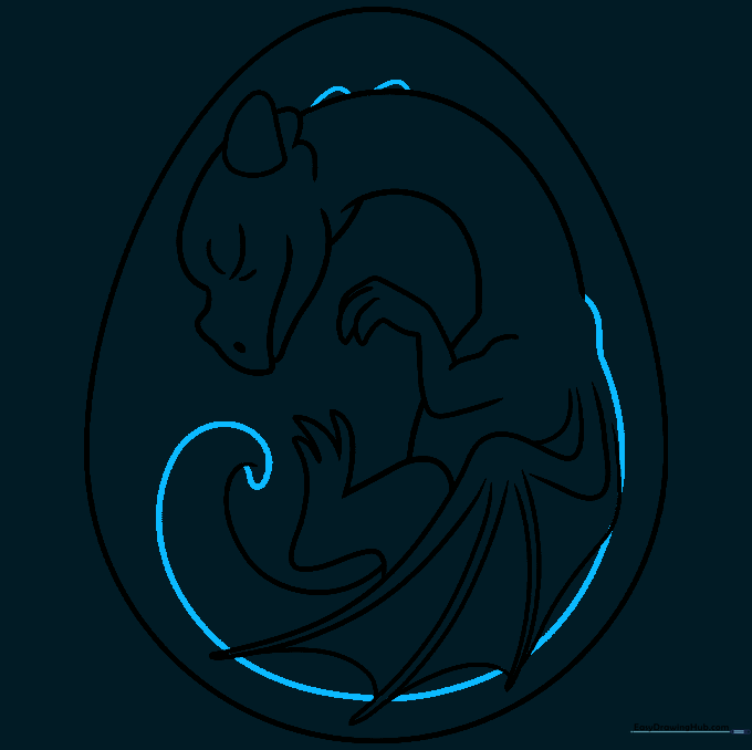 Completing the long, curved tail outline for the dragon.