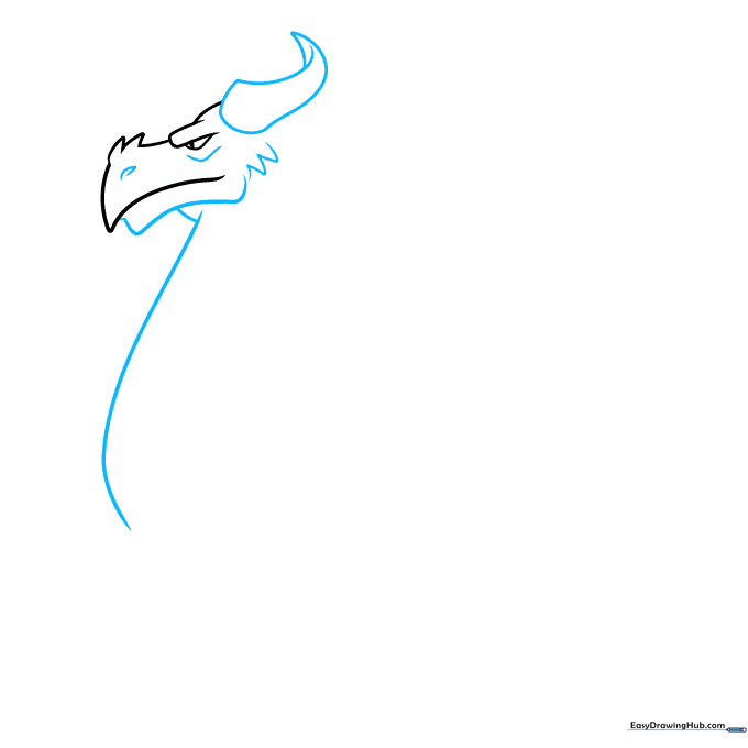 Drawing the dragon's horn and jawline with added spikes.