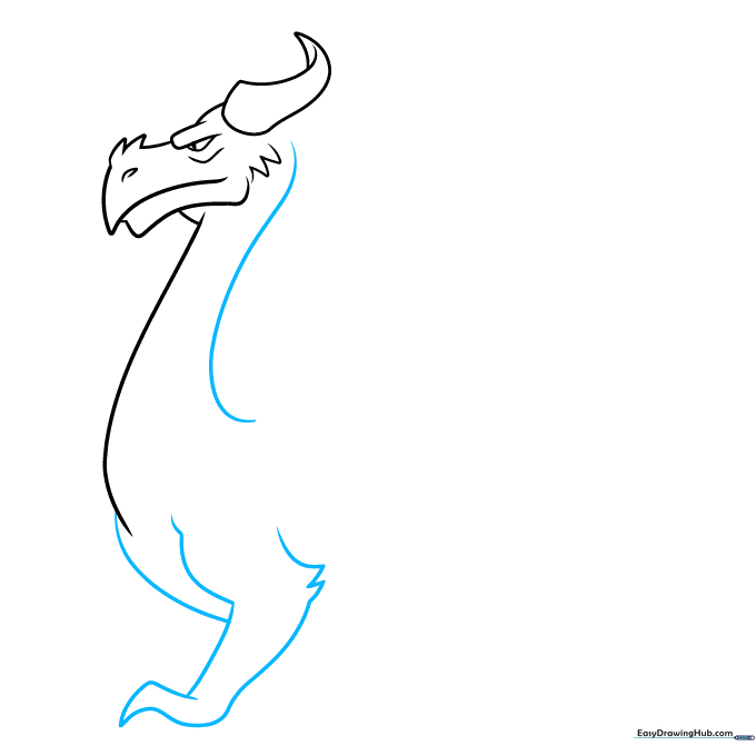 Sketching the long neck and chest area of the dragon.