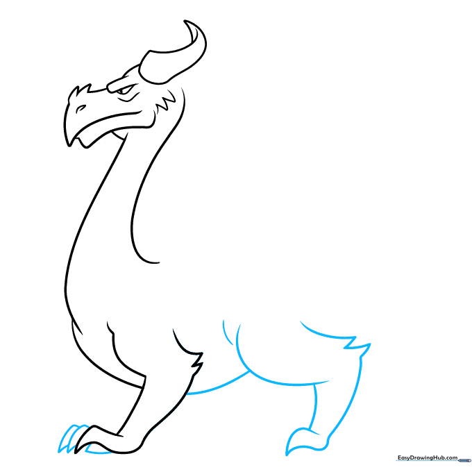 Adding the belly and rear leg details to the dragon sketch.