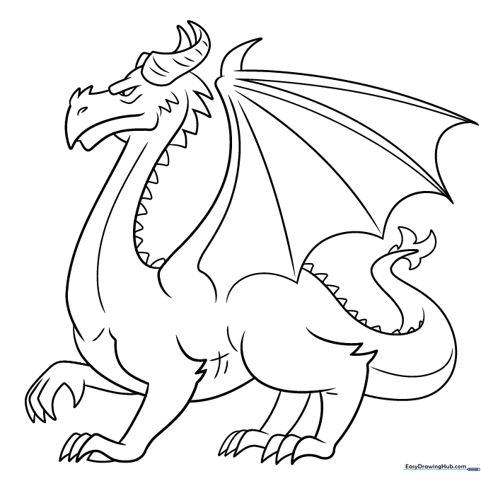 Finished dragon outline ready for coloring.