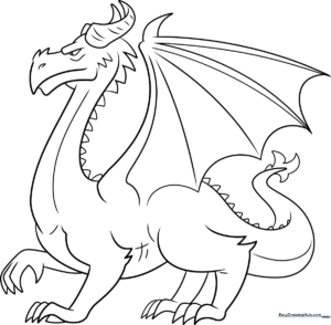 A completed, colorful dragon drawing in a fantasy style.