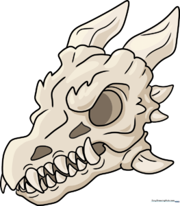 Finished dragon skull illustration with horns and detailed shading