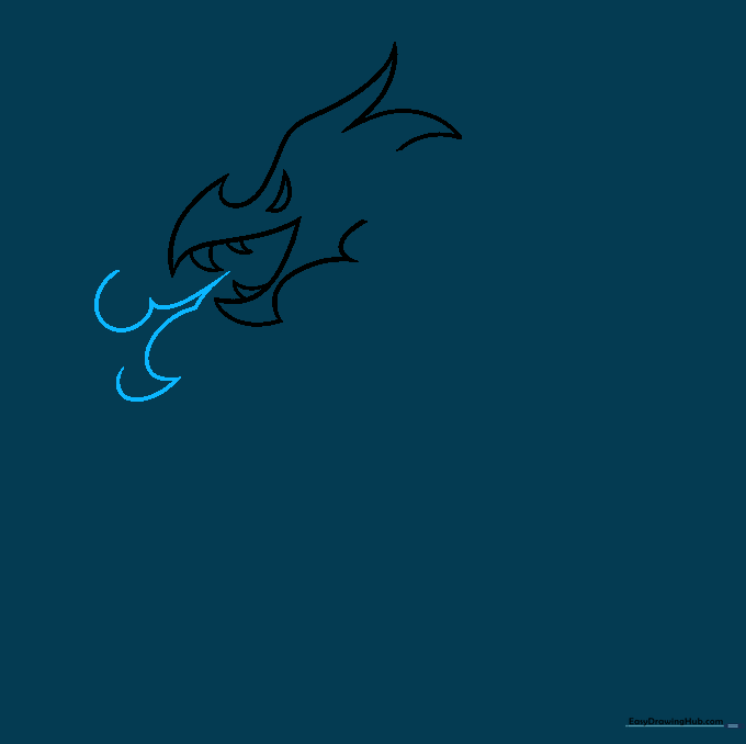 Drawing jagged, flowing smoke lines emerging from the dragon's open mouth.
