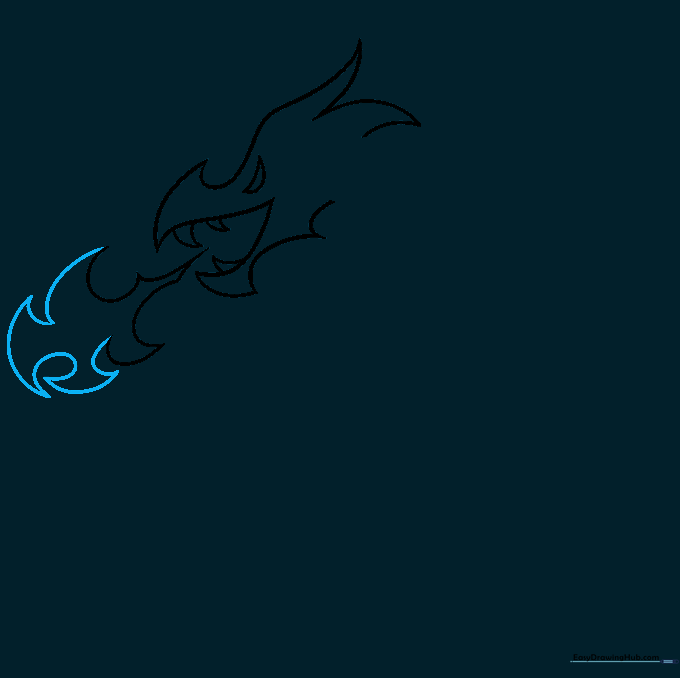 Closing the smoke shape around the dragon's head with jagged lines.