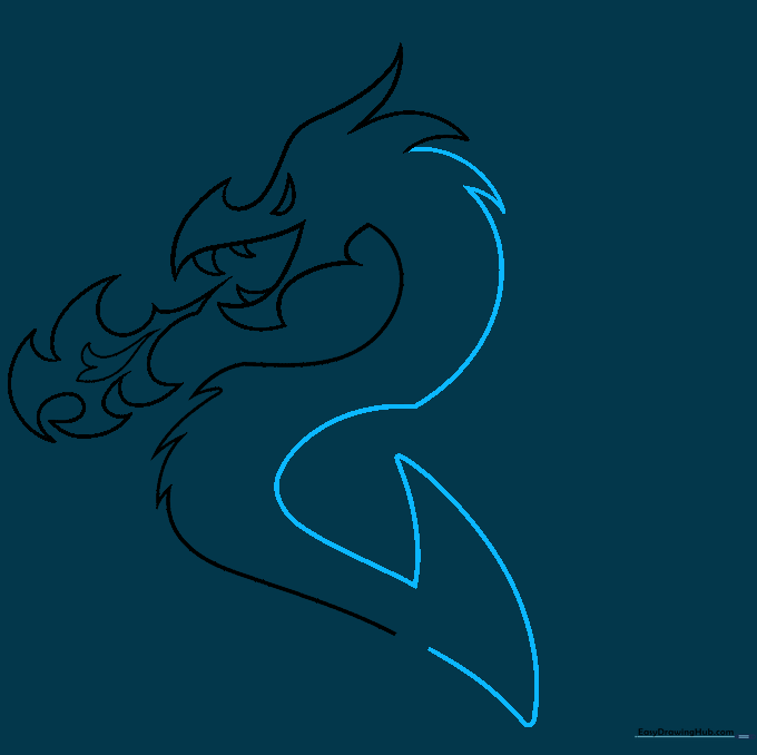 Adding a back spike and a coiled tail structure to the dragon body.