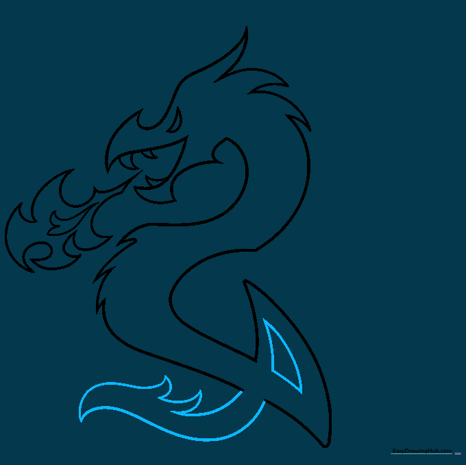 Refining the tail coil with internal shapes and small, sharp spikes.