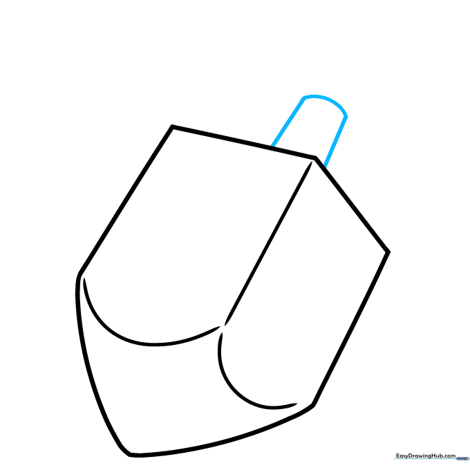 Sketching a small rounded rectangle on top of the dreidel body to serve as the handle.
