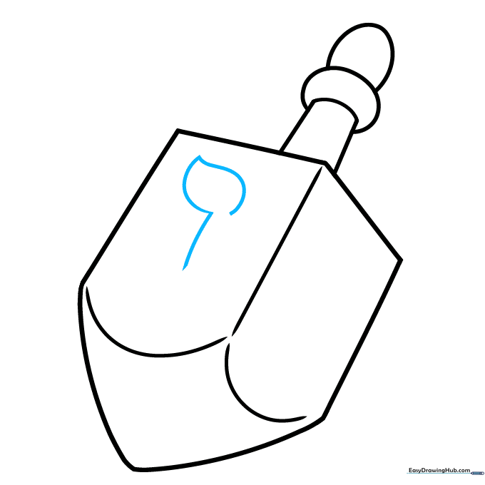 Drawing the first part of a Hebrew letter on the side of the dreidel body.