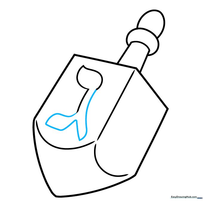 Completing the Hebrew letter Gimel on the side of the dreidel with curved lines.