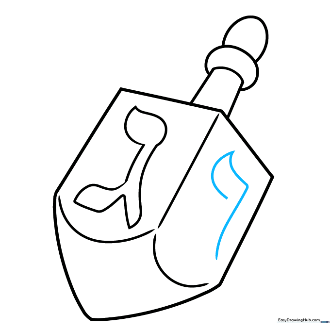 Sketching the second Hebrew letter on the dreidel, resembling a musical note.