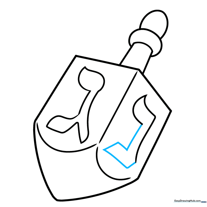 Finalizing the Hebrew letter Nun on the dreidel with straight lines.