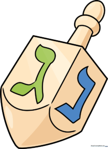 Colorful, hand-drawn illustration of a traditional dreidel, perfect for holiday art projects.