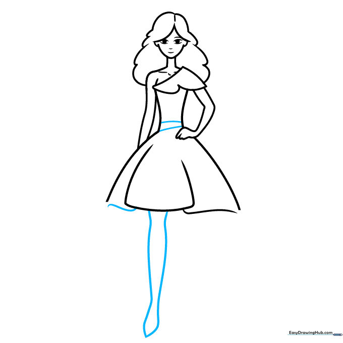 Defining the waistline and the first leg of the character.